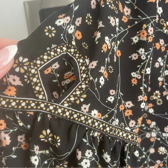Max Studio Black Floral Print Blouse Size Small Teacher Balloon Sleeve - Picture 5 of 7